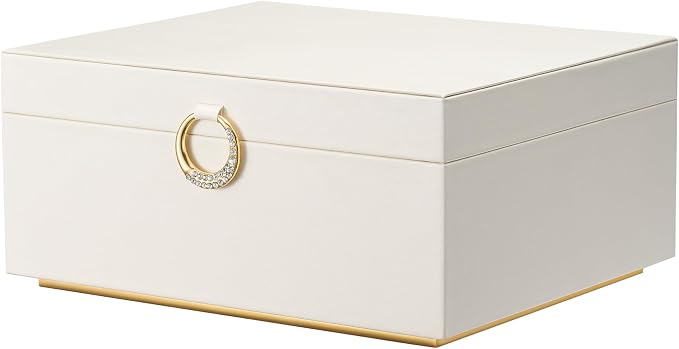 pickpiff 2 Layer Jewelry Box Organizer for Women, Jewelry Organizer with Handle & Removable Tray, Necklace Holder Ring Earring Storage, Velvet Lined Jewelry Case for Home or Travel, Gift Ready, Beige by pickpiff