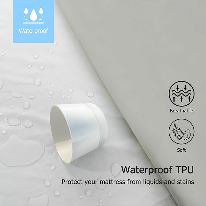 2 Pack Full Premium Waterproof Mattress Protector, Soft Breathable Mattress Pad, Noiseless Waterproof Bed Cover - Stretch to 21" Fitted Deep Pocket Mattress Protection Cover - Light Grey