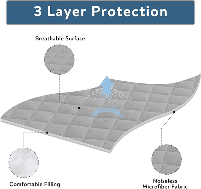 Full Mattress Pad, Soft Quilted Air Mattress Topper Full with Extra Deep Pocket, Breathable and Noiseless Air Mattress Cover Mattress Pad Fits Up to 23 Inch, Grey