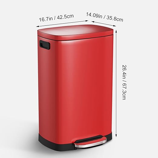 ELPHECO LPHECO Kitchen Trash Can with Lid Soft Close, 13 Gallon / 50L Stainless Steel Pedal Garbage Can, Heavy-Duty Step Wastebasket with 20 Bags, Removable Bucket, Home Office, Kitchen, Scarlet Red - Image 3