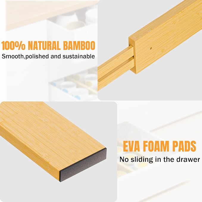BAMBUROBA Bamboo Drawer Dividers, Adjustable Expandable Drawer Organization Separators - 17-22" for Bedroom, Bathroom, Dresser and Office - 8-Pack - Image 7