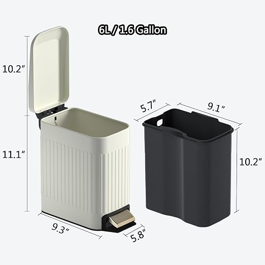Small Bathroom Trash Can with Lid Soft Close-6L/1.6 Gal Slim Step Garbage Can-Metal Pedal Wastebasket-Narrow Rectangle Garbage Container Bin for Corner Office, Bedroom, Toilet, Live Room-Beige - Image 5