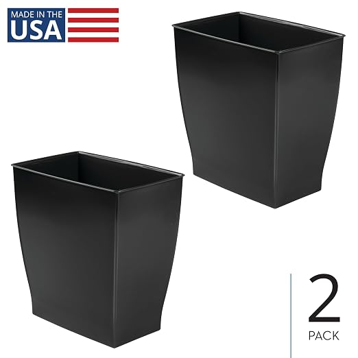 iDesign Small Plastic Bathroom Trash Can, Slim Rectangle Garbage Bin for Bedroom, Office, Dorm, 2-Pack, Black - Image 2