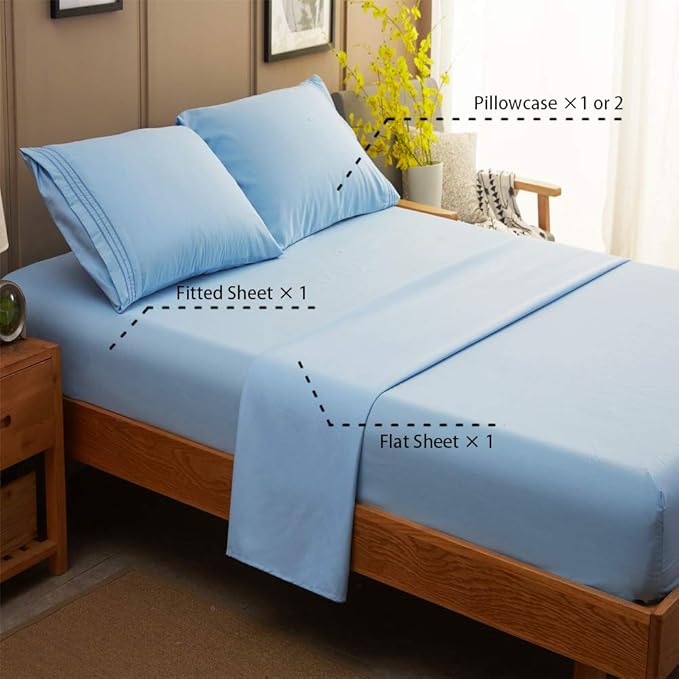 SONORO KATE Bed Sheet Set Super Soft Microfiber 1800 Thread Count Luxury Egyptian Sheets 18-Inch Deep Pocket Wrinkle and Hypoallergenic-4 Piece(California King Lake Blue)