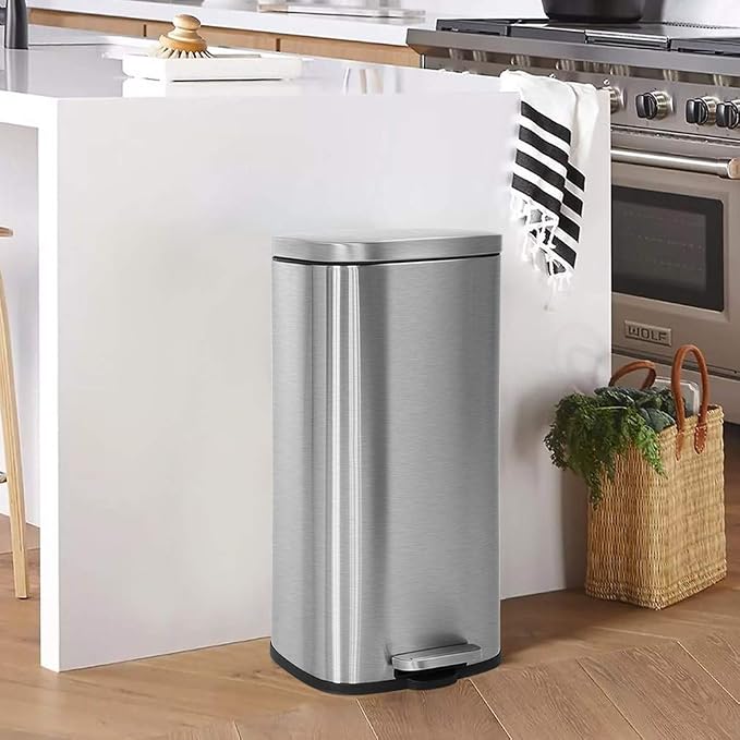 FDW | 8 Gallon Trash Can with Lid | Stainless Steel | Fingerprint Proof | Made of Stainless Steel | Soft-Close Step Pedal | Hands-Free Use | Easy to Clean | for Kitchen, Office, Bathroom - Image 6