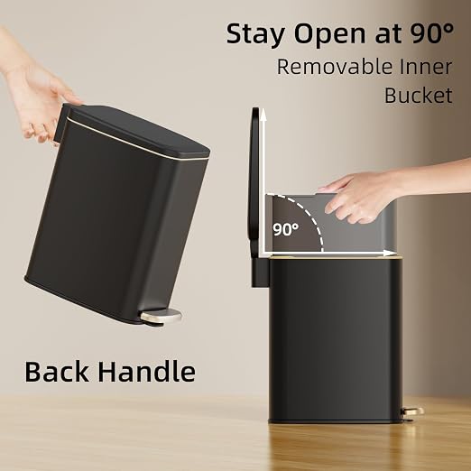 KSSKSS Small Bathroom Trash Can with Lid Soft Close, Step Pedal, 6L / 1.6 Gal Stainless Steel Garbage Bin with Removable Inner Bucket, Slim Wastebasket for Narrow Spaces (Black) - Image 5