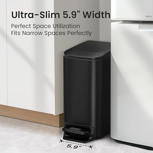 Cesun Small Bathroom Trash Can with Lid Soft Close, Step Pedal, 6 Liter / 1.6 Gallon Stainless Steel Garbage Can with Removable Inner Bucket, Anti-Fingerprint Finish (Matt Black) - Image 2