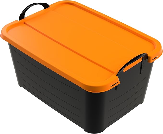 Life Story 6 Pack Heavy Duty Stackable Storage Bin, 55 Quart Home Organizer, Versatile Lightweight Locking Bins with Carrying Handles, Black/Orange - Image 4