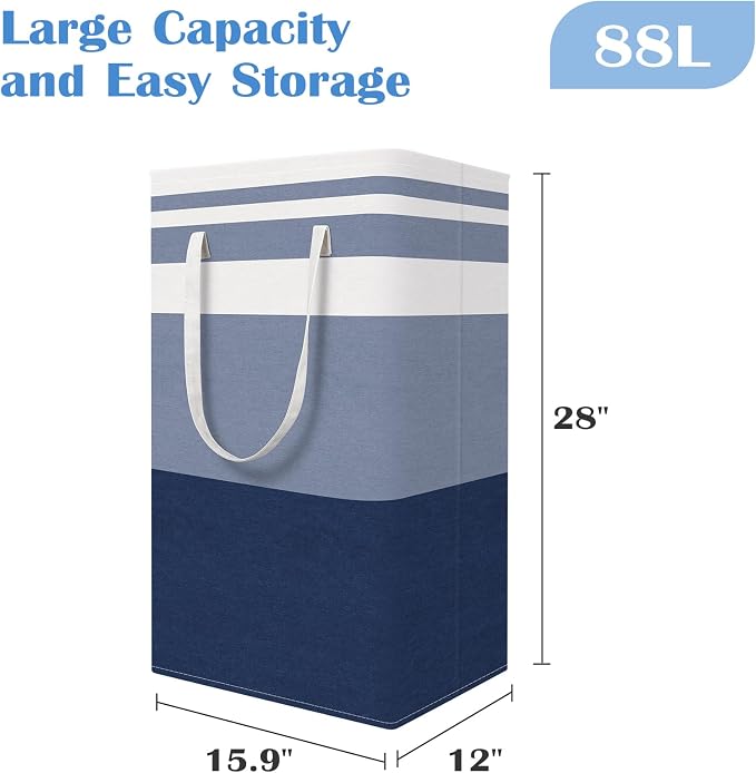 BlissTotes 3-Pack Laundry Basket, Freestanding＆Waterproof Laundry Hamper, Collapsible Tall Clothes Hamper with Easy Carry Handles for Clothes, Towels in the Family and Dorm,Gradient Blue,88L - Image 2