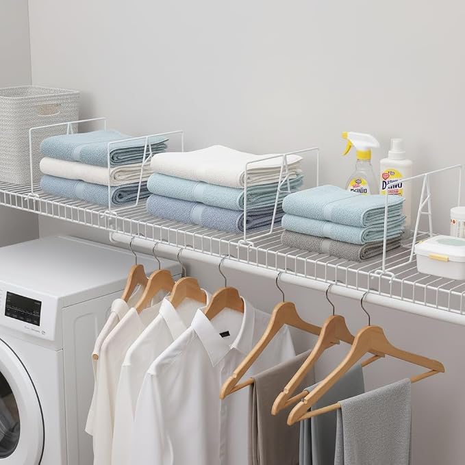 Wire Shelf Dividers - White Closet Organization & Storage Organizer - No Tool Shelf Divider for Wire Shelves - Metal Shelf Accessories – for 12“ Deep Wire Shelves – Tall 7” Height – 8 Pack - Image 7