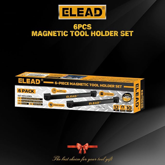 ELEAD 6-Piece 12" Magnetic Tool Holder Storage Organizer - Wall Mount Rack Garage Organization Power Magnet Hanger Workbench Board Slatwall Van Organizers Mounted Hanging Strip - Image 9