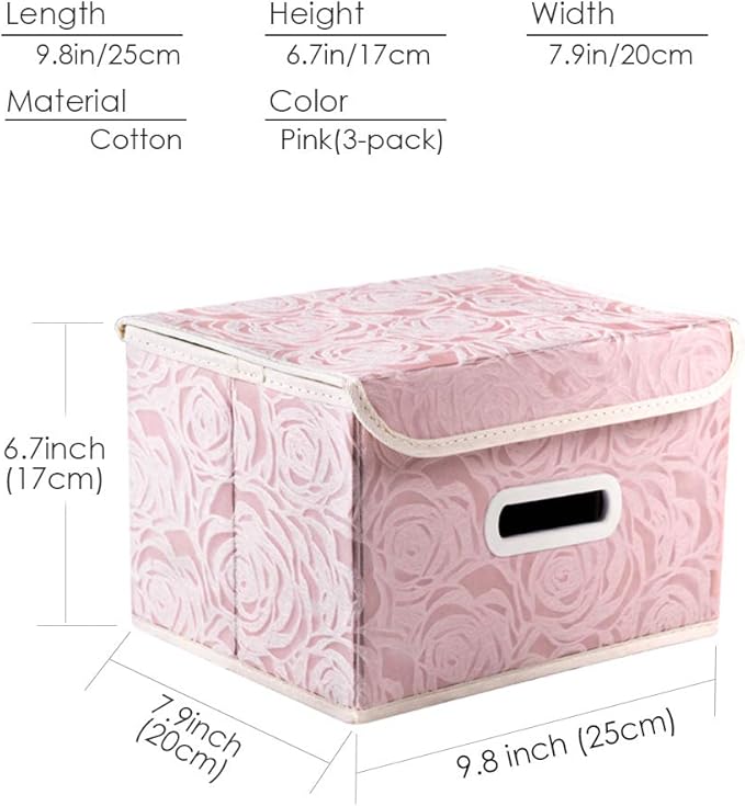 PRANDOM Collapsible Storage Boxes with Lids Fabric Decorative Storage Bins Cubes Organizer Containers Baskets with Cover Handles Divider for Bedroom Closet Living Room 9.8x7.9x6.7 Inch 3 Pack - Image 6