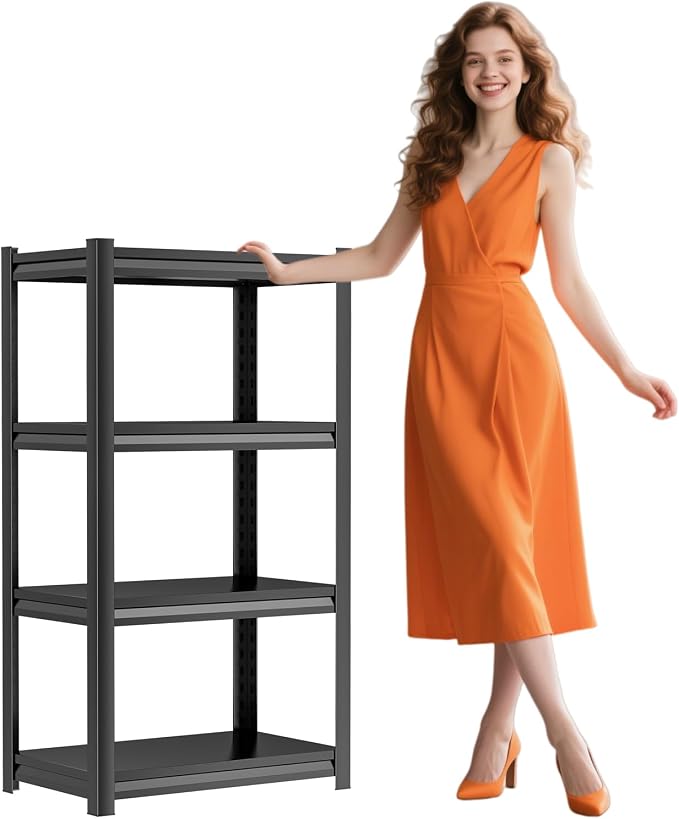 PRESTELION 4-Tier Storage Shelves Adjustable Metal Shelving Unit Garage Shelving Heavy Duty Storage Rack for Laundry Bathroom Kitchen Pantry Closet(13.8" D x 23.6" W x 44" H),Black by PRESTELION