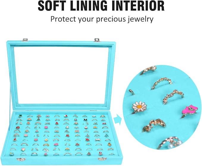 Vicoter Rings Organizer Tray 100 Slot Velvet Ring Earring Storage Box TranSparent Cover Jewelry Store Ring Display Box Jewelry Display Cabinet for Girl Wife Mother - Image 3
