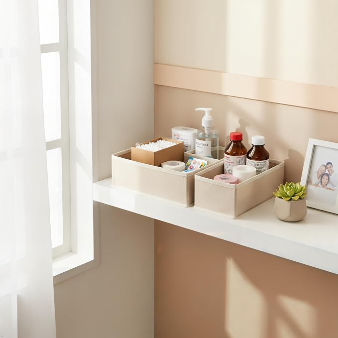 Underwear Drawer Organizer 2 Pack - Foldable Fabric Storage Bins for Dresser & Closet, Khaki Sock and Bra Dividers, 2 Sizes for Bedroom Organization - Image 8