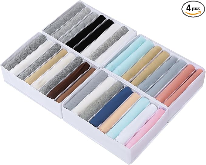 Qozary 4 Pack Drawer Organizers for Clothing, 8 Grids Foldable Closet Organizers and Storage Bins for Bedroom, Dresser Organizer Boxes for Thin T-shirts, Tank Tops by Qozary