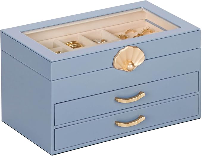 Enthralite Jewelry Box with 2 Drawers: Jewelry Display Organizer for Earrings Necklaces - Gifts for Girls Women (Grey Blue) by Enthralite