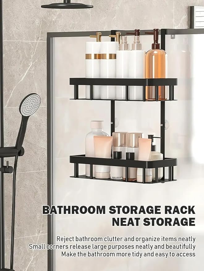 Over Door Shower Caddy, Black Rustproof Bathroom Organizer, 2-Tier Storage Rack, 11.81x5.31 Inch Shelves, No Drilling Required - Image 4