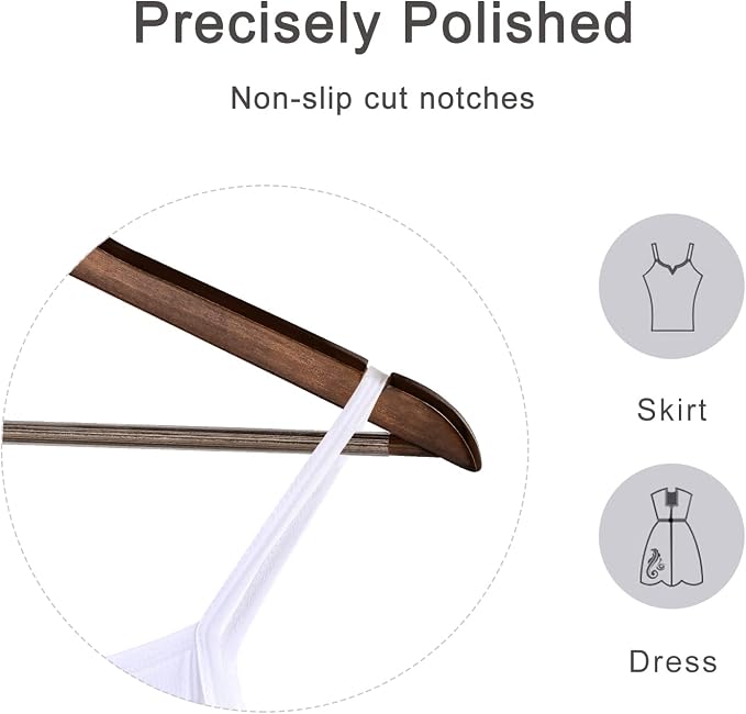 TOPIA HANGER Wooden Coat Hangers 30 Pack, Vintage Wood Suit Hangers with Non Slip Pants Bar, 360° Swivel Hook and Shoulder Notches for Camisole, Jacket, Pants, Smooth Finish Clothes Hangers - CT34A30 - Image 4