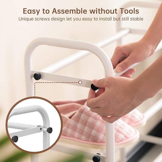 Gonfoam 2-Tier Expandable Shoe Rack,Adjustable Shoe Shelf Storage Organizer Heavy Duty Metal Free Standing Shoe Rack for Entryway Closet Doorway (White) - Image 3
