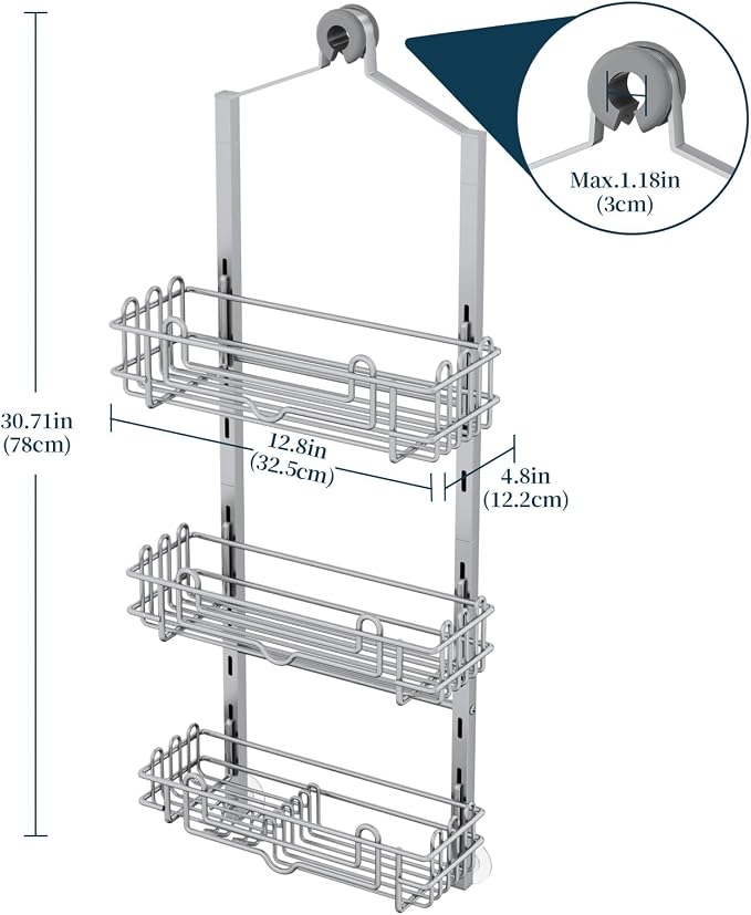 Consumest Shower Caddy Hanging – Rustproof Over Shower Head Hanger with Soap Holder and Hooks, Anti-Slip Shower Shelves for Storage, Bathroom Organizer for Apartment, Dorm, Silver - Image 6