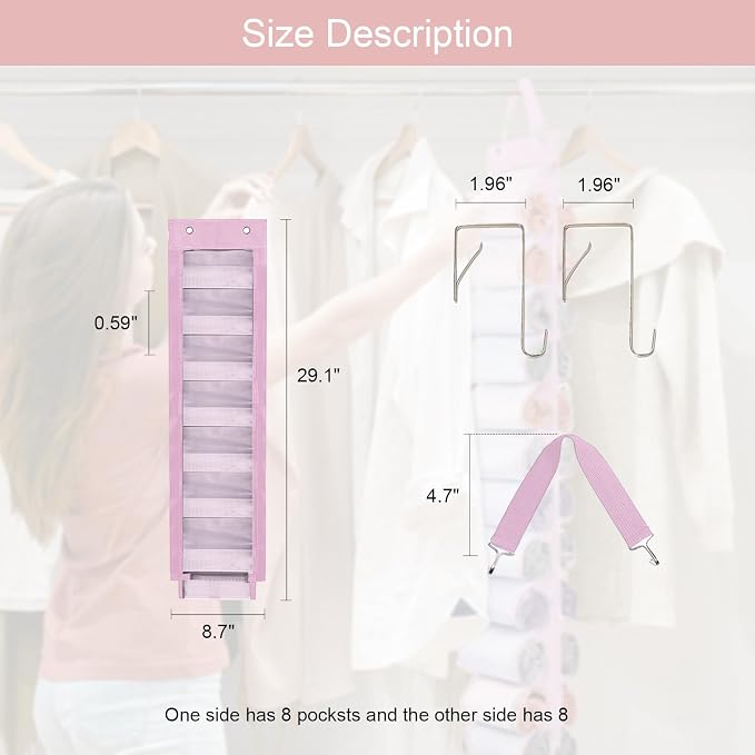 DHSFKBE Legging Organizer Storage, T Shirt Organizer, Foldable Hanging Closet Organizer Storage with 16 Roll Independent Compartments for Yoga Pants, Tank Top, Towel, Underwear (Pink) - Image 5