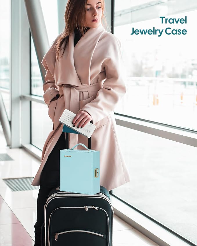 Enthralite Large Travel Jewelry Case: Portable Necklace Box with Mirror - PU Leather & Velvet Lined Jewelry Organizer for Ring Earring Bangle Bracelets Watch - Birthday Gift for Her - Image 7