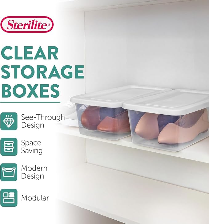 Sterilite 6 Quart Clear Storage Bins with Lids, 18-Pack Plastic Storage Containers, Clear Stackable Storage Bins Box for Closet, Garage, Classroom, Home Organization and Storage, Cloth Included - Image 3