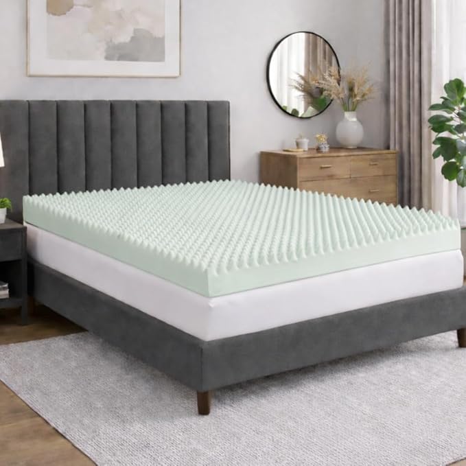 Treaton, 3-Inch Convoluted High Density Foam Mattress Topper, CertiPUR-US Certified for Superior Comfort and Support, Full, Green