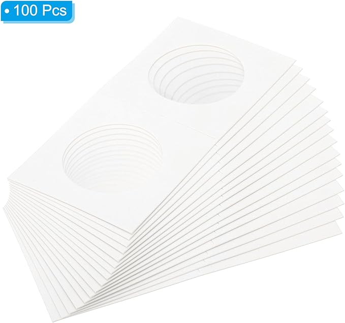 PATIKIL 2 x 2 Coin Flips, 100 Pack 33mm Cardboard Coin Holder Paper Coin Holders for Coin Collection Supplies Collector, White