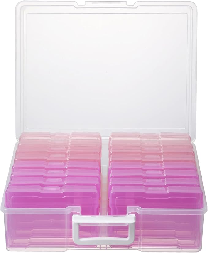 novelinks Transparent 4" x 6" Photo Cases and Clear Craft Keeper with Handle, 16 Inner Photo Organizers & Photo Storage Box, Plastic Photo Storage Containers (Pink Gradient) by novelinks