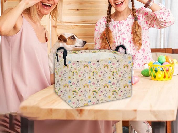 Rectangular Easter Baskets Gift Basket Empty Pink Bunny Kids Storage Bins Baby Boy Basket Kids Toy Storage Bin Organizer Box Room Decor for Home( Rabbit) - Image 6