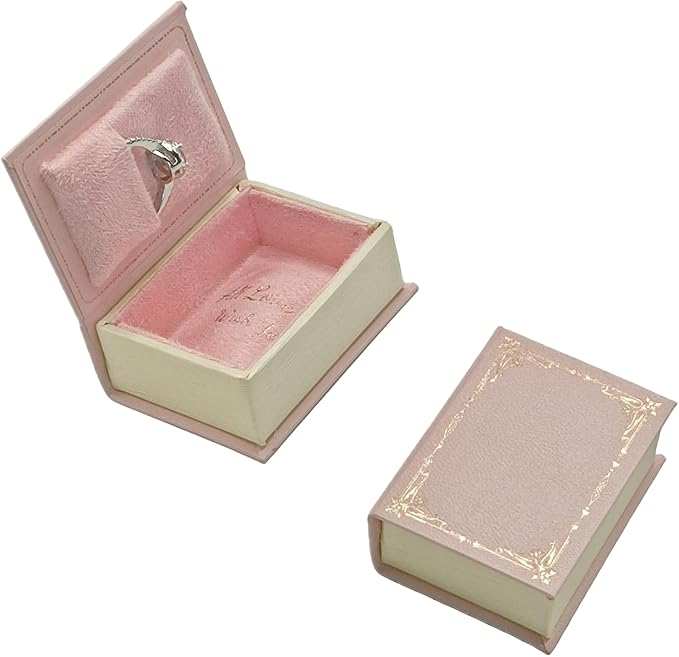 Book Shaped Ring Box - Vintage Engagement Ring Box with Hinged Lid for Proposal Engagement Wedding, Proposal Ring Case -PRB012-Pink by ToLoveToLife