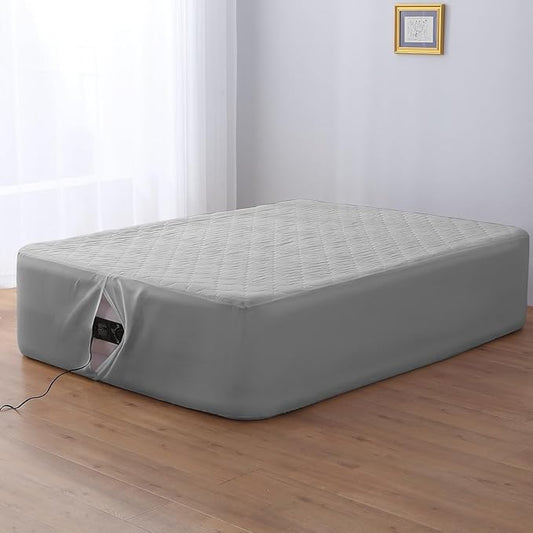 Full Air Bed Mattress Pad with 15-24 Inch Deep Pockets - Waterproof Protector for Warm Sleep & Cold Air Insulation,Perfect for Camping, Guest Bed, Pets & Overnight Visitors-Gray