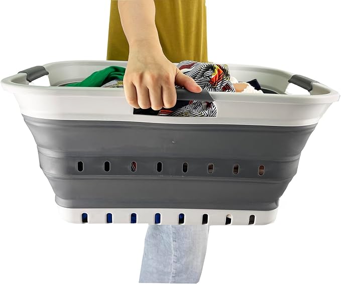 SAMMART 42L (11 gallon) Collapsible Plastic Laundry Basket - Foldable Pop Up Storage Container/Organizer - Space Saving Hamper/Basket (1, Grey/Steel Grey) - Image 7