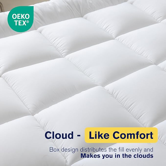 Ultimate Comfort & Cooling,Front:100% Cotton,Skirt:100% Polyester,ThickQueen Mattress Topper-Luxurious Softness,for Back Pain,Revolutionary Cooling Technology,No Slip Design,Deep Sleep Mattress Pad