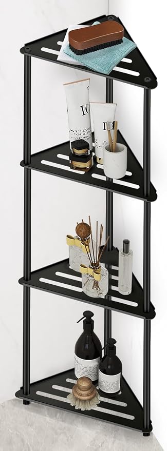 Standing Corner Shower Caddy, 4 Tier Stainless Steel Organizer Stand, Rustproof Shelves for Inside Shower, Black by XEENEW
