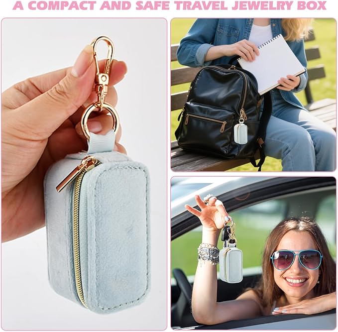 Velvet Mini Travel Jewelry Case, 2 in 1 Ring Holder Keychain + 50 Plastic Earrings, Portable Small Jewelry Organizer for Women, Travel/Gym/Wedding/Bridesmaid Gift - Image 9