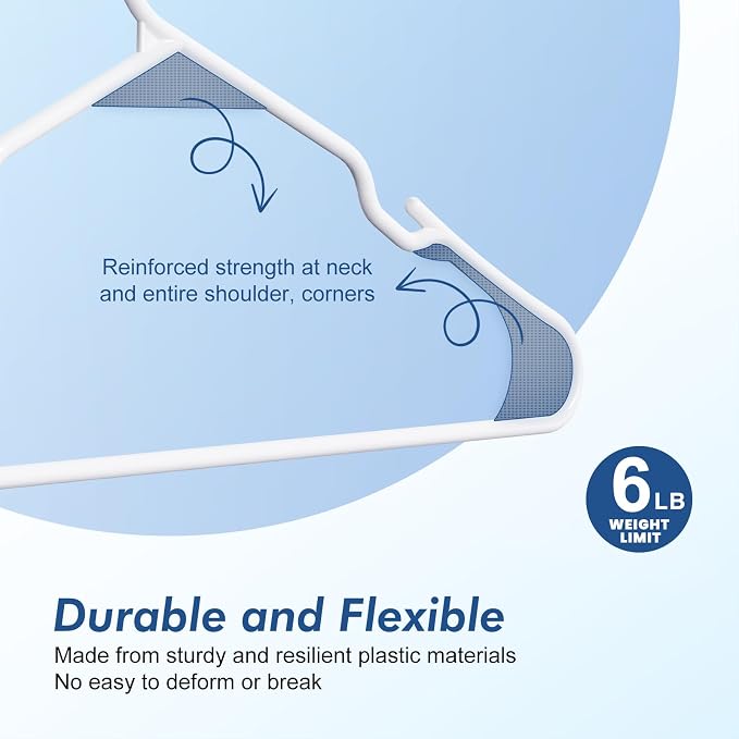 HOUSE DAY Plastic Hangers 50 Pack - White Clothes Hangers with Non-Slip Shoulder Grooves, Durable and Sturdy Coat Hanger, Space Saving Slim Design Perfect for Closet Organizers and Storage - Image 3