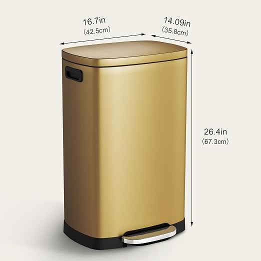 ELPHECO Kitchen Trash Can with Lid Soft Close, 13 Gallon / 50L Stainless Steel Pedal Garbage Can, Heavy-Duty Step Wastebasket with 20 Bags, Removable Bucket, Home Office, Kitchen, Titanium Gold - Image 4