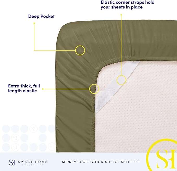 Full Size Sheet Sets - Breathable Luxury Sheets with Full Elastic & Secure Corner Straps Built In - 1800 Supreme Collection Extra Soft Deep Pocket Bedding Set, Sheet Set, Full, Olive