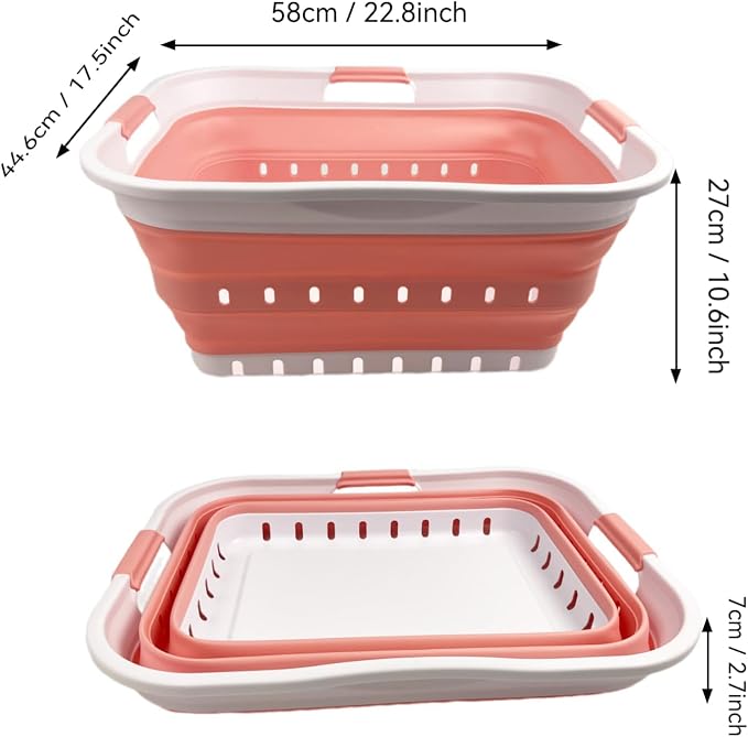 SAMMART 42L (11 gallon) Collapsible Plastic Laundry Basket - Foldable Pop Up Storage Container/Organizer - Space Saving Hamper/Basket (1, White/Quartz Pink) - Image 3