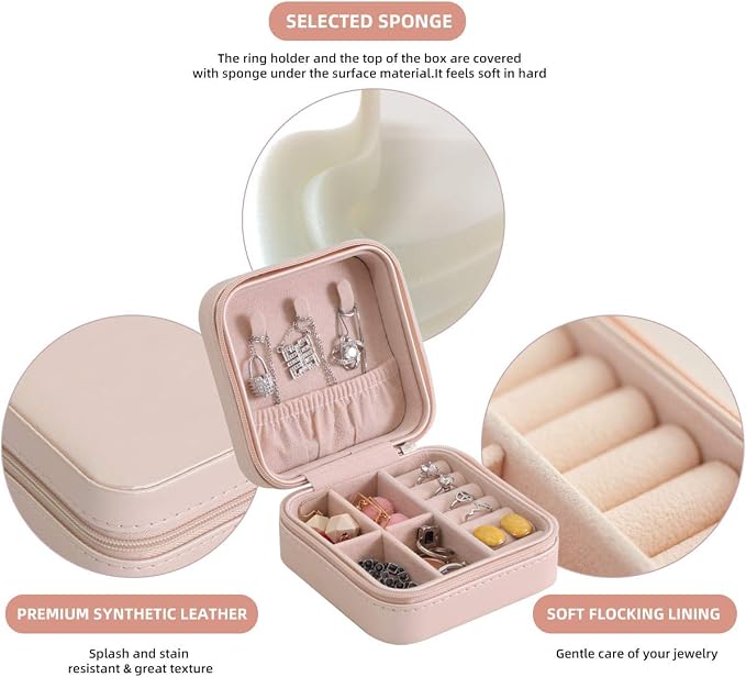 Mini Jewelry Travel Case,Small Travel Jewelry Organizer,Travel Portable Jewelry Case for Ring, Pendant, Earring, Necklace, Bracelet Organizer Storage Holder Boxes (Pink) - Image 3