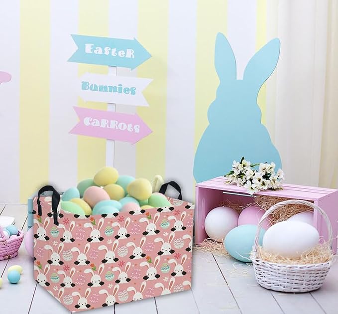 Easter Basket for Kids Gift Bunny Easter Basket Empty Baby Easter Basket for Boys and Girls Rectangular Toy Storage Basket Organizer Bin Box Cute Easter Egg Room Decor for Home - Image 4