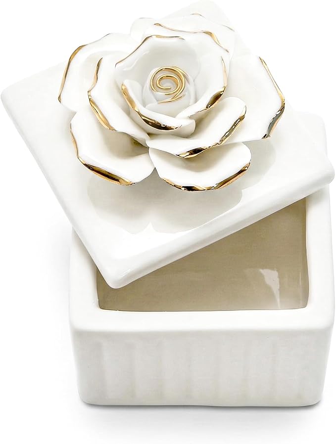 ZOOFOX 3 Pack Vintage Jewelry Box, Small Elegant Embossed Jewelry Holder with Lid and Rose-Shaped Knob, Ceramic Trinket Organizer for Women, Ring, Earrings, Necklace - Image 5