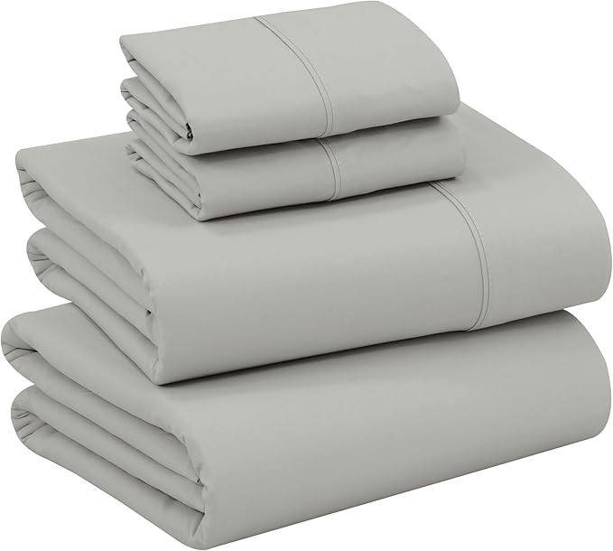 RUVANTI 100% Cotton Sheets – Full Size Percale Bedding, Cooling & Breathable, Durable with a Crisp, Soft & Comfortable Feel, 16" Deep Pocket, 4-Piece Set, Silver