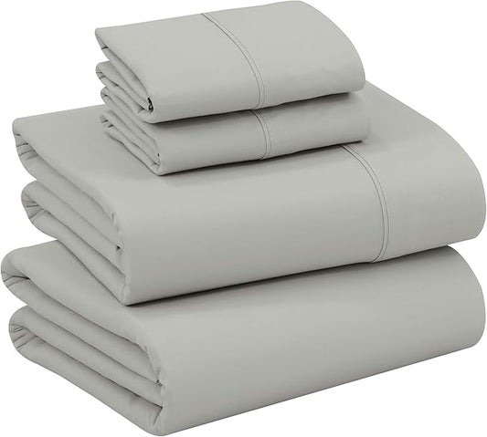 RUVANTI 100% Cotton Sheets – Full Size Percale Bedding, Cooling & Breathable, Durable with a Crisp, Soft & Comfortable Feel, 16" Deep Pocket, 4-Piece Set, Silver