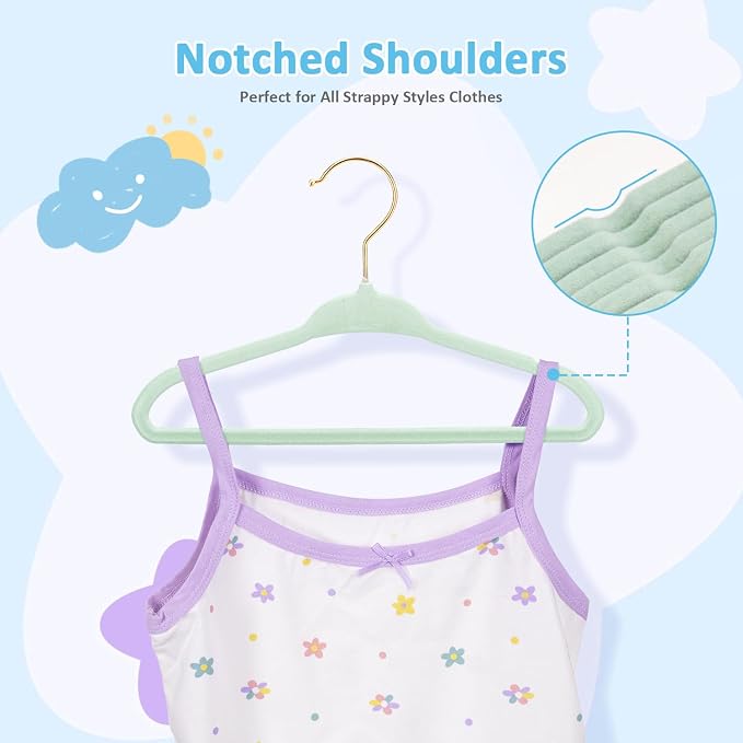 Tonswachic Baby Velvet Hangers 30 Pack - 11 Inch Premium Non Slip Kids Felt Hanger for Infant Clothes - Ultra Thin Baby Felt Hangers for Toddler Children's Closet with 10 Hanger Clips - Green - Image 7