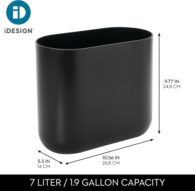 iDesign Small Slim Plastic Bathroom Trash Can, Garbage Can for Bedroom, Office, Desk, Dorm, Black - Image 4