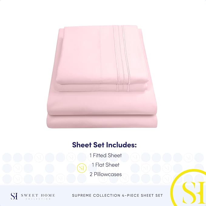 California King Sheet Sets - Breathable Luxury Sheets with Full Elastic & Secure Corner Straps Built In - 1800 Supreme Collection Deep Pocket Bedding Set, Sheet Set, California King, Pale Pink